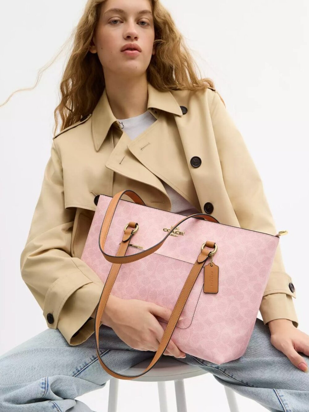COACH CEA21 Station Tote Bag In Signature Canvas Leather Powder Pink NWT - Picture 2 of 11